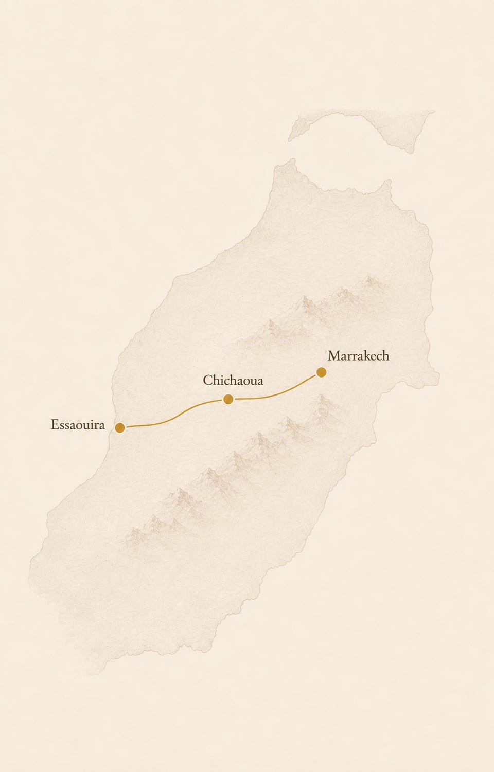 Atlantic route map from Marrakech through Chichaoua to Essaouira