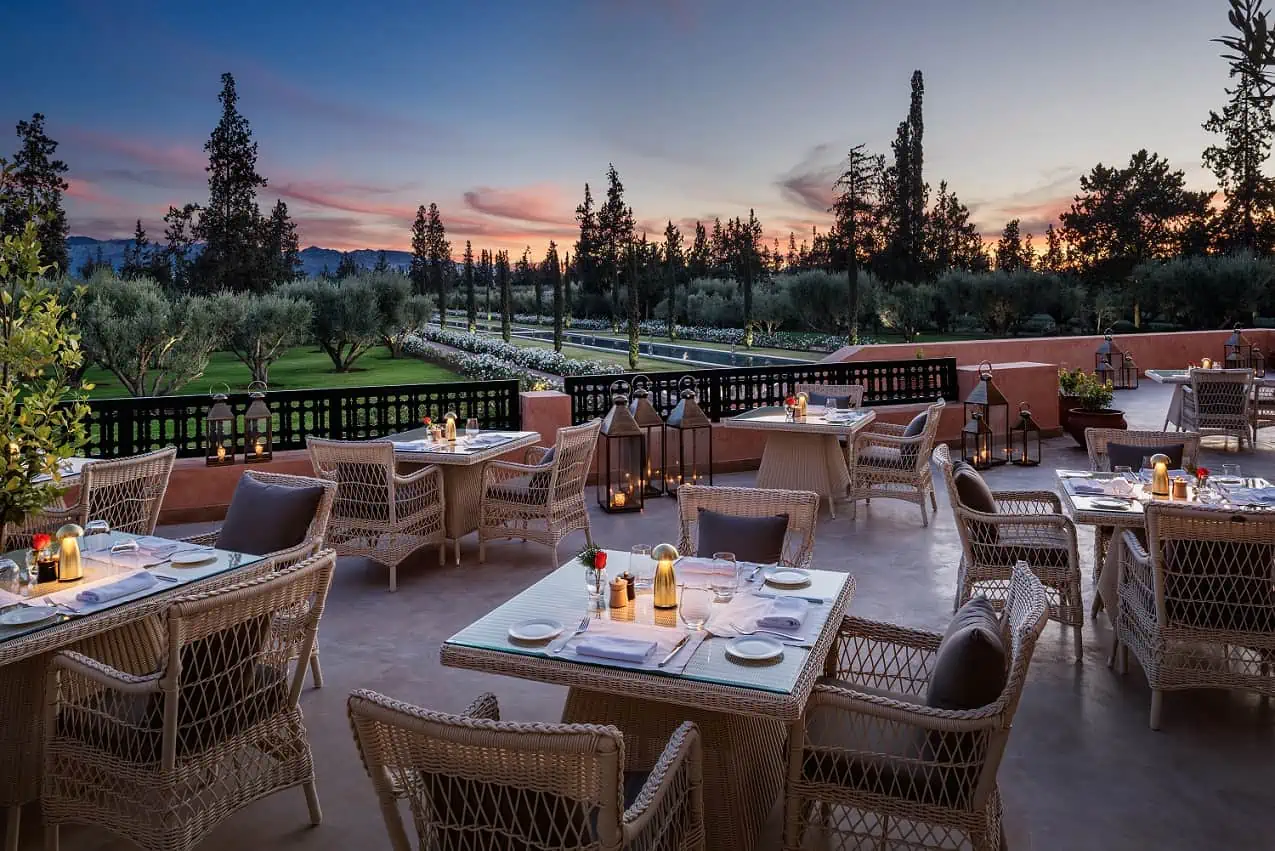 The Oberoi Marrakech terrace overlooking its gardens