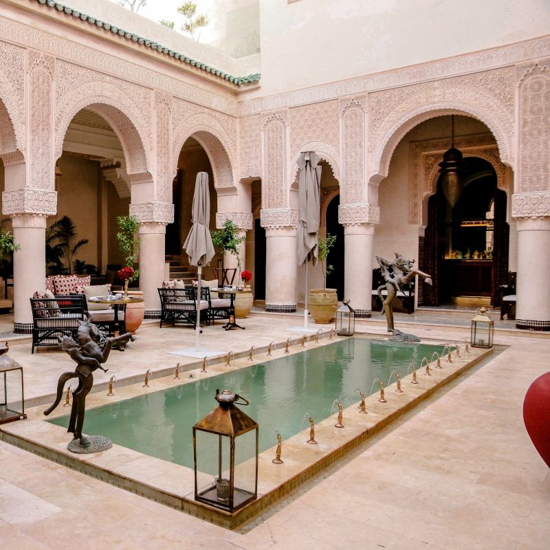 Andalusian patio and reflecting pool at Riad Fès